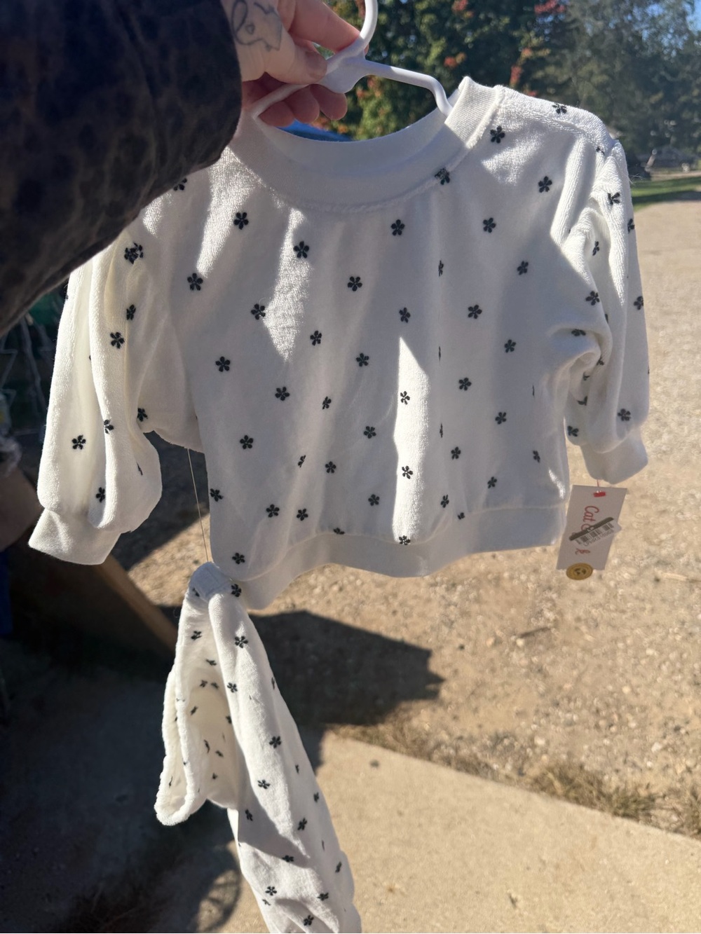 Cat & Jack White Pullover Sweatshirt with Black Floral Dots